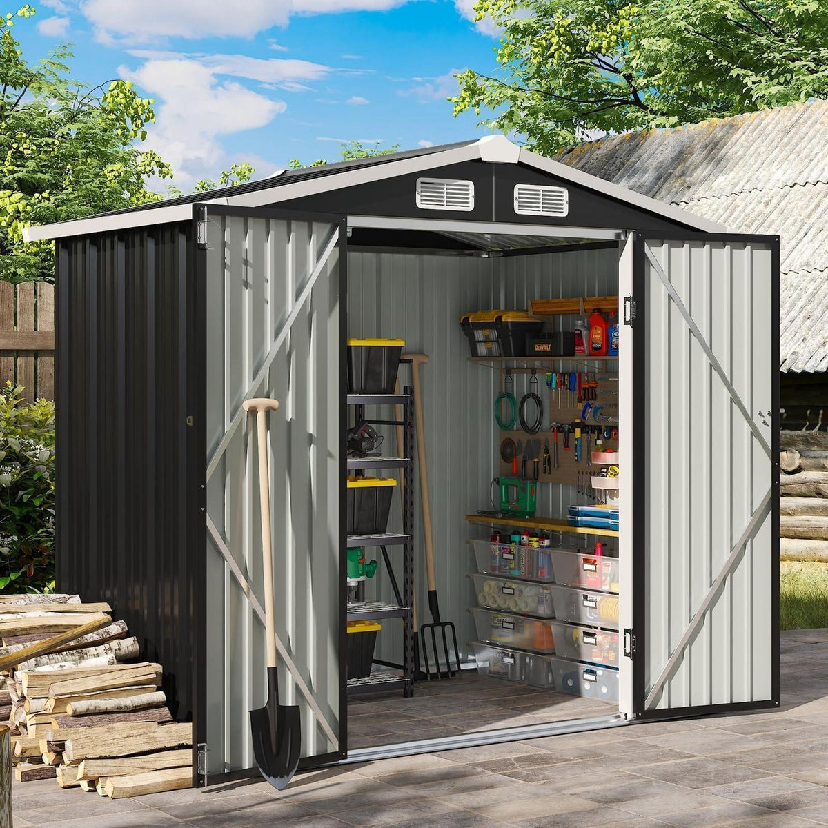 Gerätehaus Metall 200x188x123cm mit Fundamentrahmen Schwarz