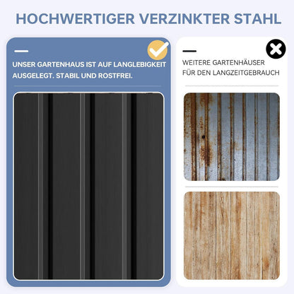 Gerätehaus Metall 200x188x123cm mit Fundamentrahmen Schwarz
