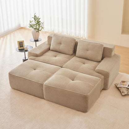Modularer 2-Sitzer Cord Sofa mit Hockern – Tiefsitz & Komfort