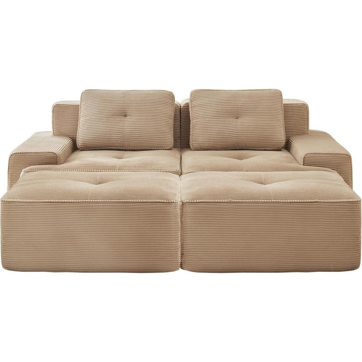 Modularer 2-Sitzer Cord Sofa mit Hockern – Tiefsitz & Komfort