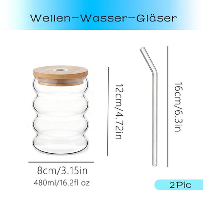 Latte Macchiato Gläser 2er Set mit Glasstrohhalm & Bambusdeckel
