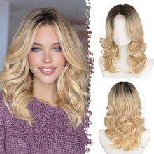 Blond Ombre Wellenperücke Schulterlang mit Pony