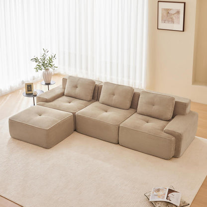 Modularer 3-Sitzer Cord Sofa mit Hocker – Tiefsitz & Komfort