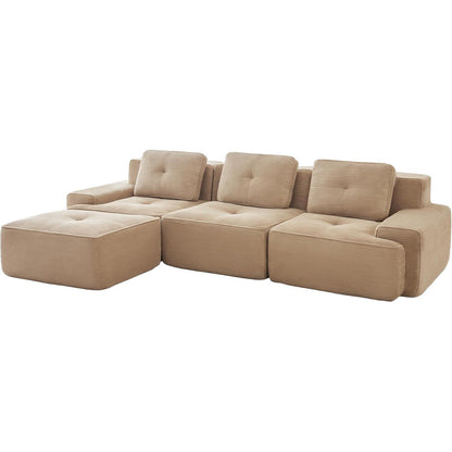 Modularer 3-Sitzer Cord Sofa mit Hocker – Tiefsitz & Komfort