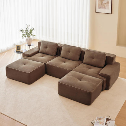 Modularer 2-Sitzer Cord Sofa mit Hockern – Tiefsitz & Flexibel