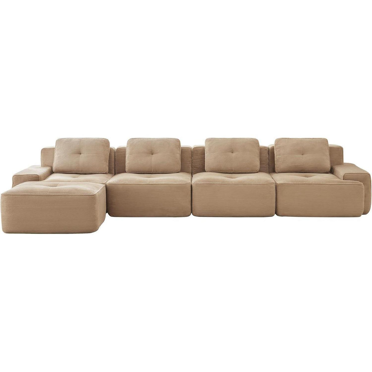 Modularer 4-Sitzer Cord Sofa mit Hocker – Tiefsitz & Komfort