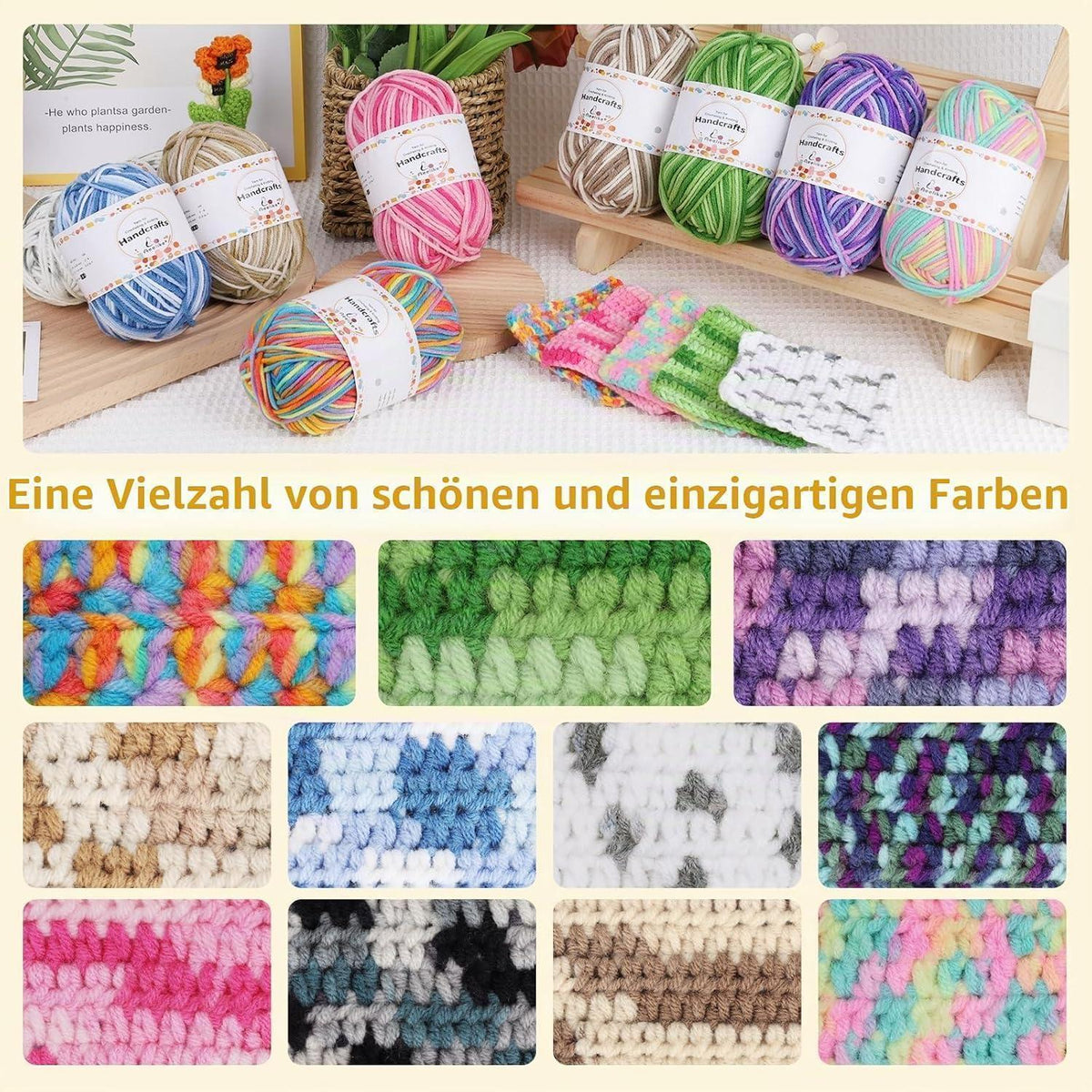 Farbverlauf Wolle Set 12x50g | Weiche Babywolle zum Stricken & Häkeln