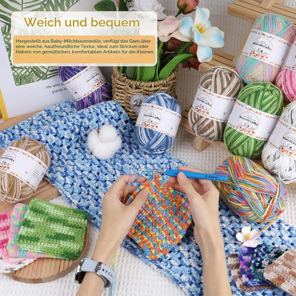 Farbverlauf Wolle Set 12x50g | Weiche Babywolle zum Stricken & Häkeln