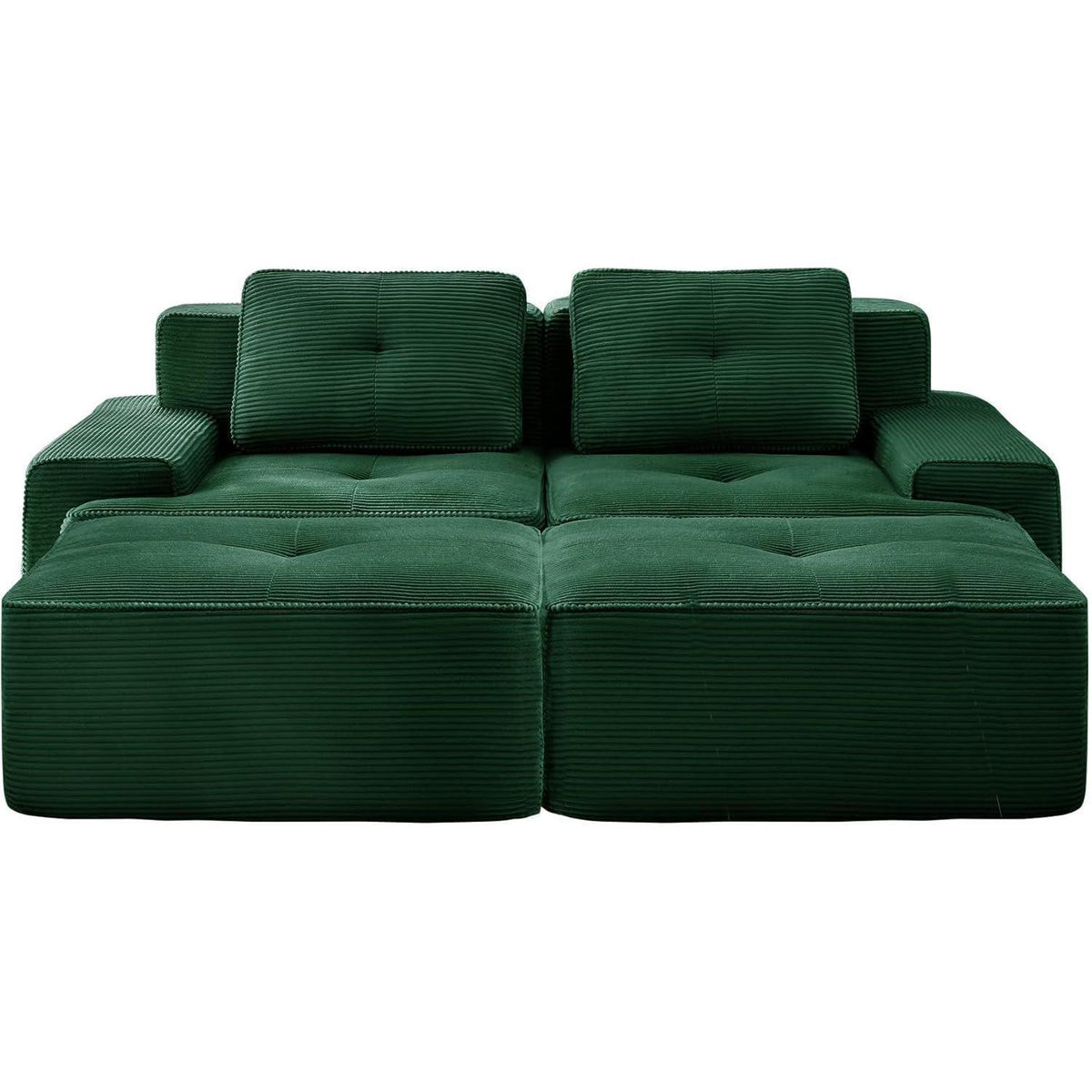 Modularer 2-Sitzer Cord Sofa mit Hockern & Tiefsitz (Grün)