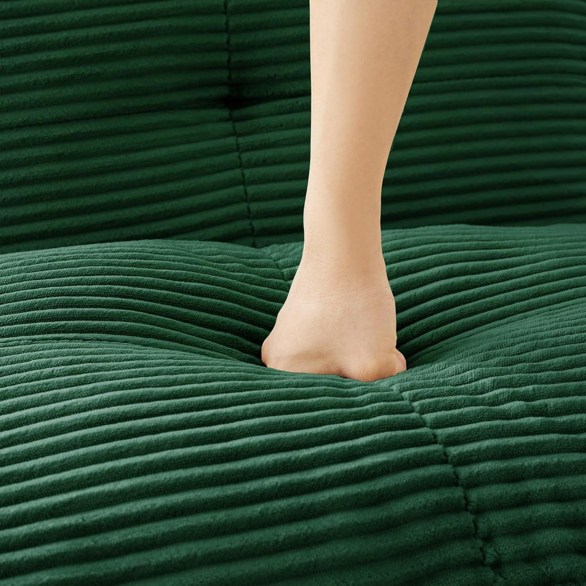 Modularer 2-Sitzer Cord Sofa mit Hockern & Tiefsitz (Grün)