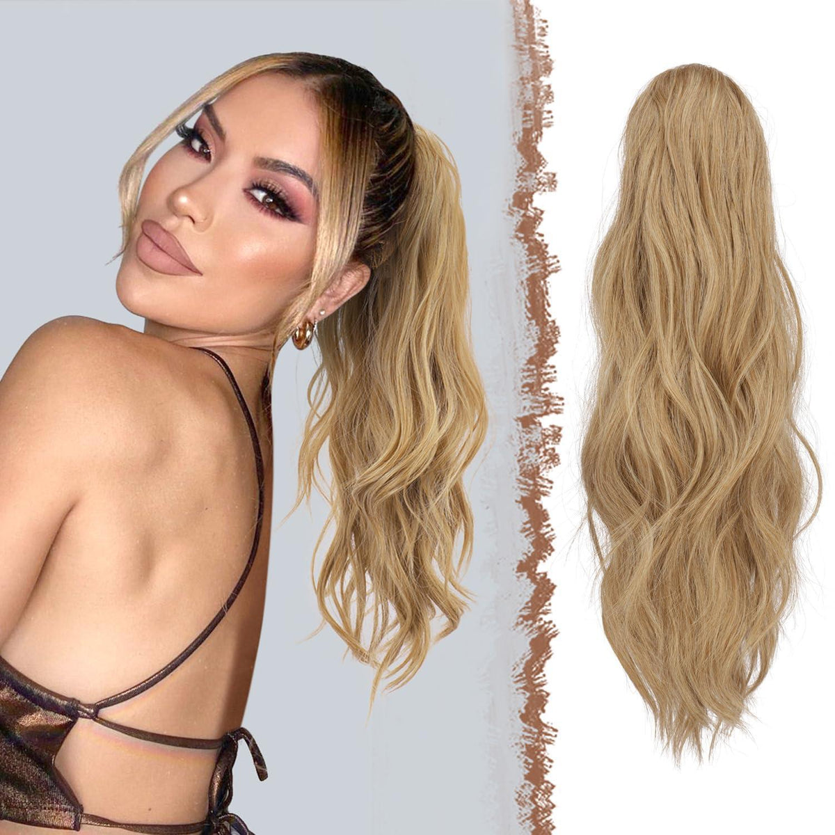 Wellen Pferdeschwanz Extension mit Klammer - Blond & Aschblond