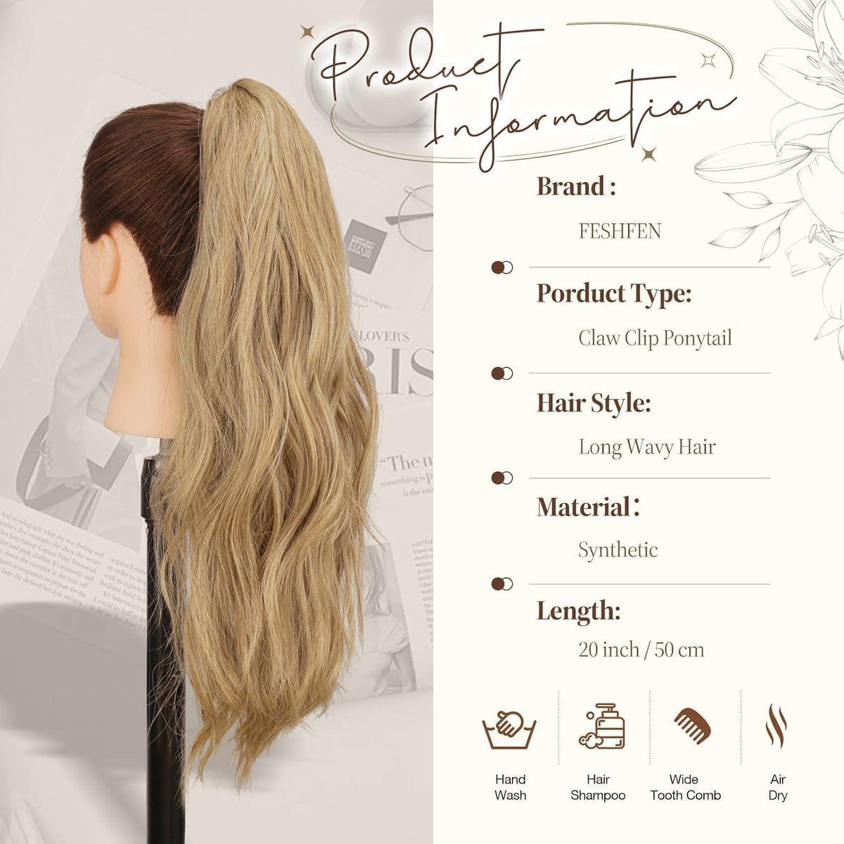 Wellen Pferdeschwanz Extension mit Klammer - Blond & Aschblond
