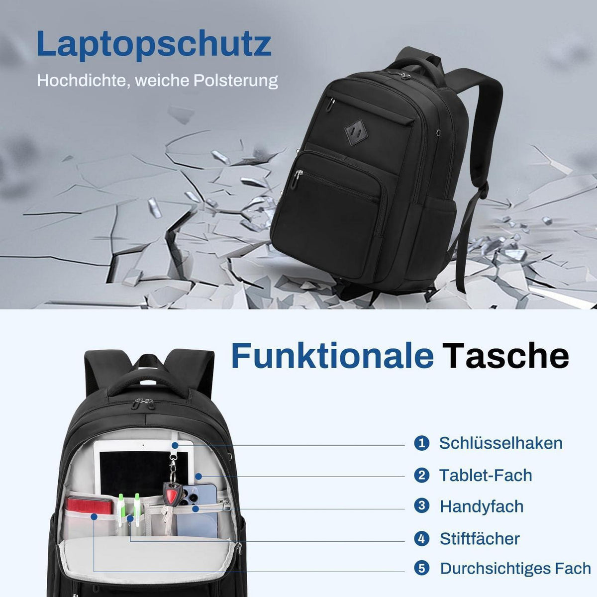 Schulrucksack Teenager Schwarz – 30L, Wasserdicht & Ergonomisch