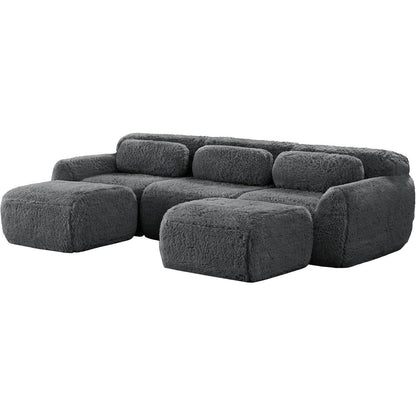 Graues U-förmiges Sofa mit Hockern – Modulares Design, kein Aufbau