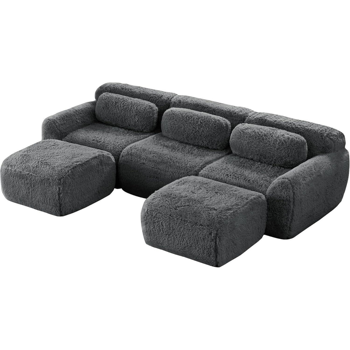 Graues U-förmiges Sofa mit Hockern – Modulares Design, kein Aufbau