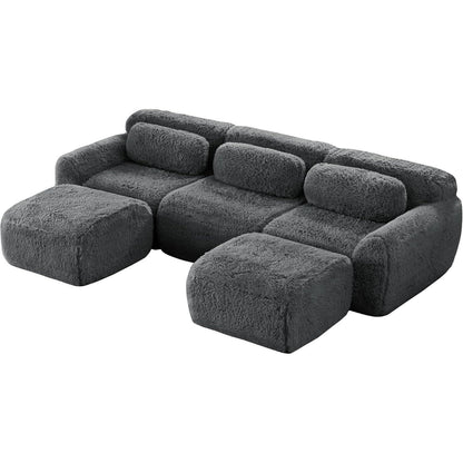 Graues U-förmiges Sofa mit Hockern – Modulares Design, kein Aufbau