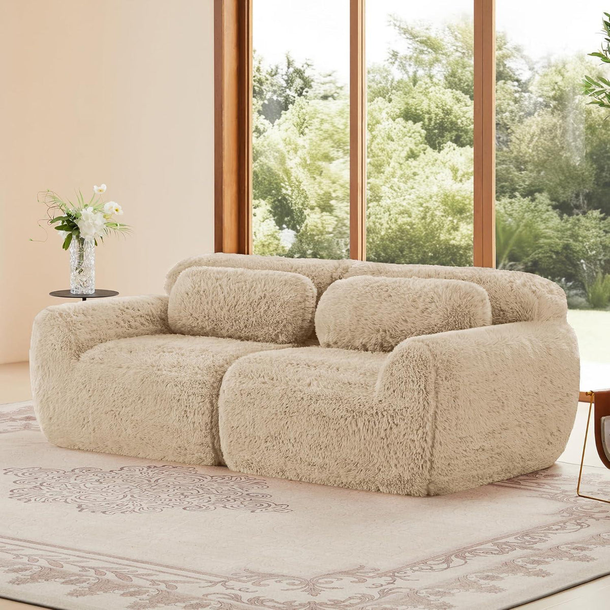 2-Sitzer Sofa Modular, Hellkhaki | Kein Aufbau, Plüschstoff