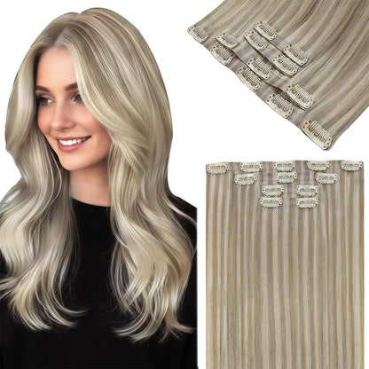 Echthaar Clip-in Extensions Blond Highlights 35cm