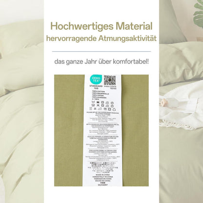 Baumwoll Bettwäsche Set 200x200 cm Oliven Grün 3-teilig