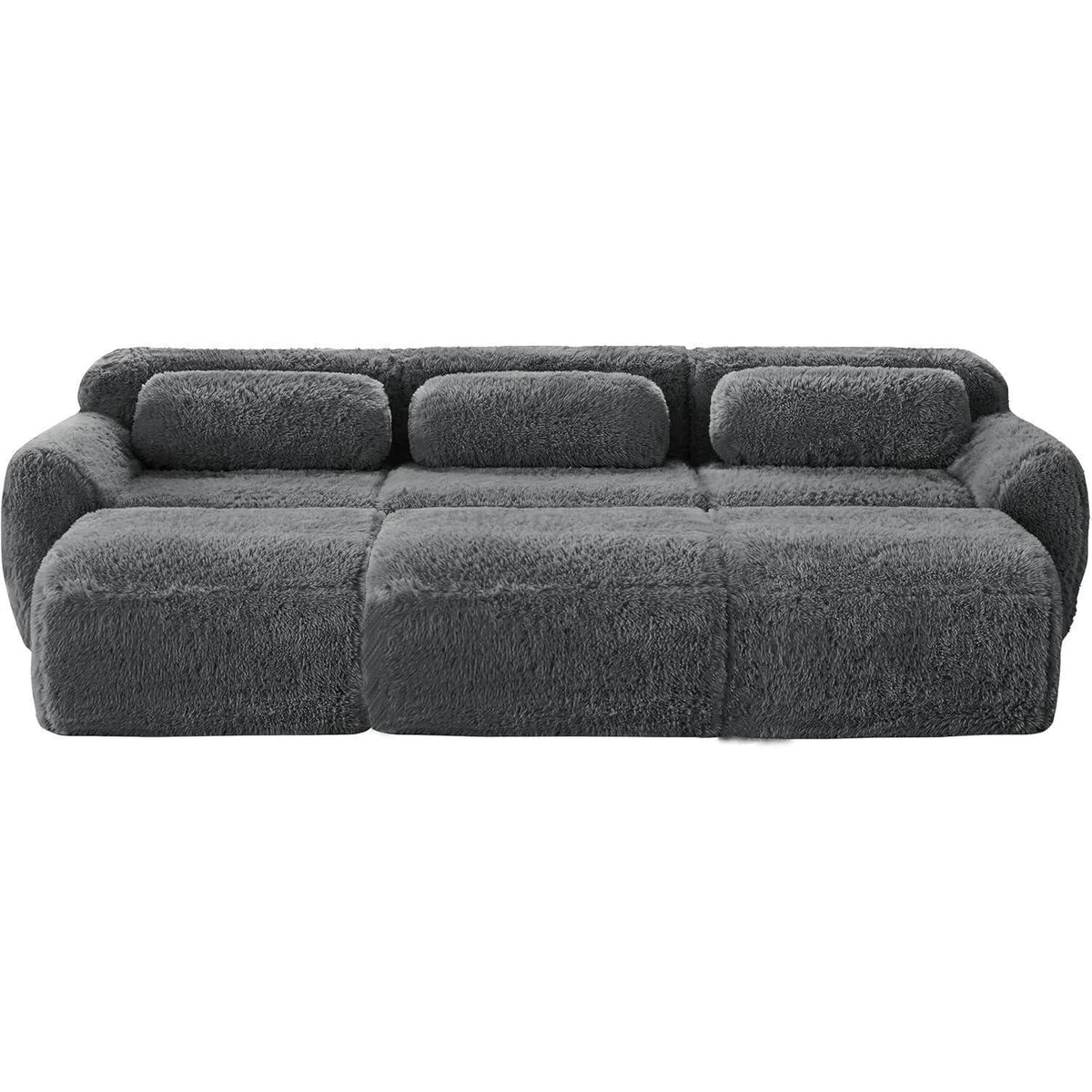 Graues 3-Sitzer Sofa mit Hockern | Modulares Sofa ohne Montage