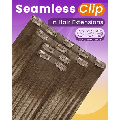 Echthaar Clip-Ins Braun 50cm – Volumenset #8/16/8