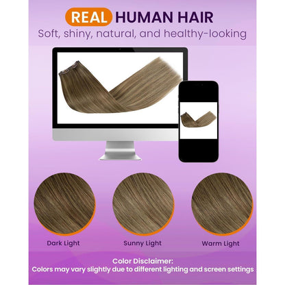 Echthaar Clip-Ins Braun Balayage 55cm – Voller Kopf