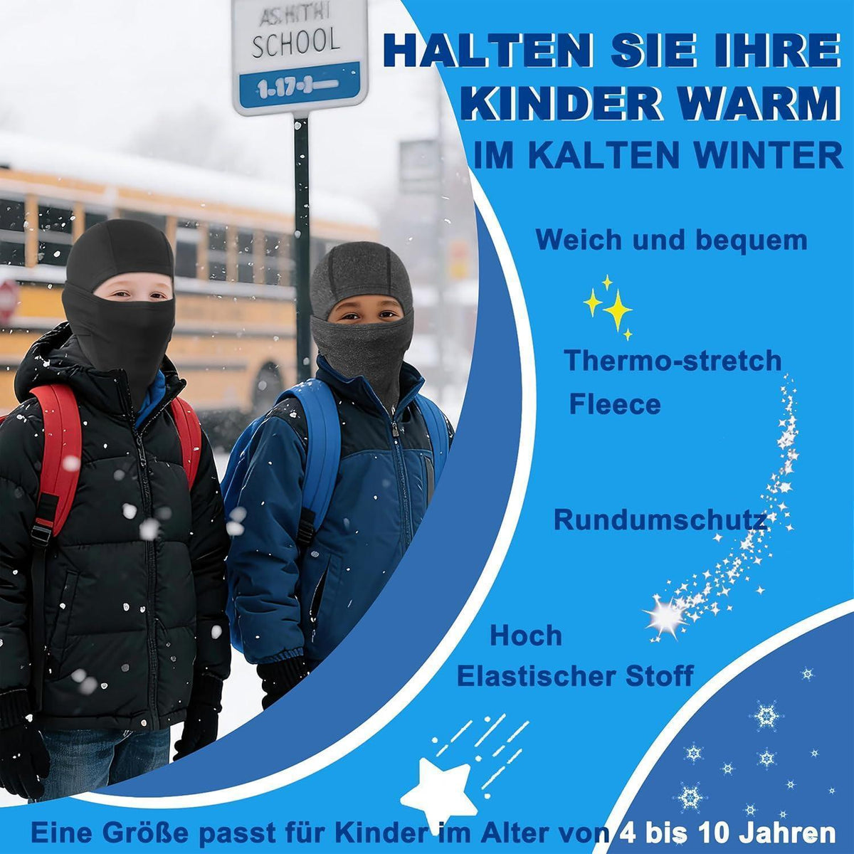 Kinder Sturmhaube Fleece Winter Grau – Warm & Winddicht