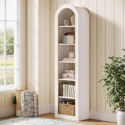6-stöckiges Bücherregal mit Bogen | Weißes Eckregal für Wohnzimmer