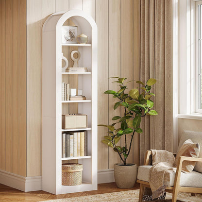 6-stöckiges Bücherregal mit Bogen | Weißes Eckregal für Wohnzimmer