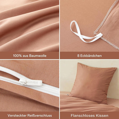 Baumwoll Bettwäsche Set 200x200cm Mokka | 3-teilig