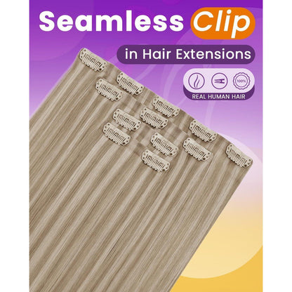 Echthaar Haarverlängerung Blond Highlights 45cm Clip-In