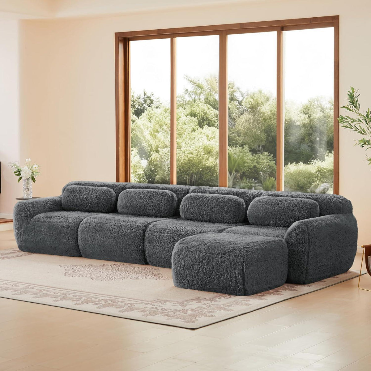 4-Sitzer L-Form Sofa mit Hocker | Modulares Design, Grau