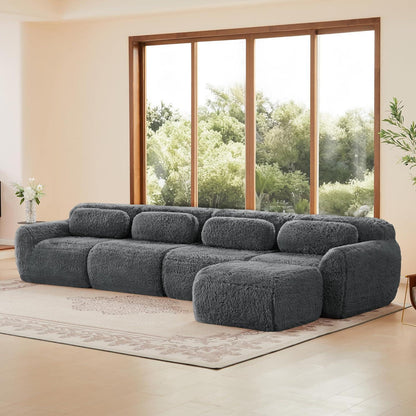 4-Sitzer L-Form Sofa mit Hocker | Modulares Design, Grau