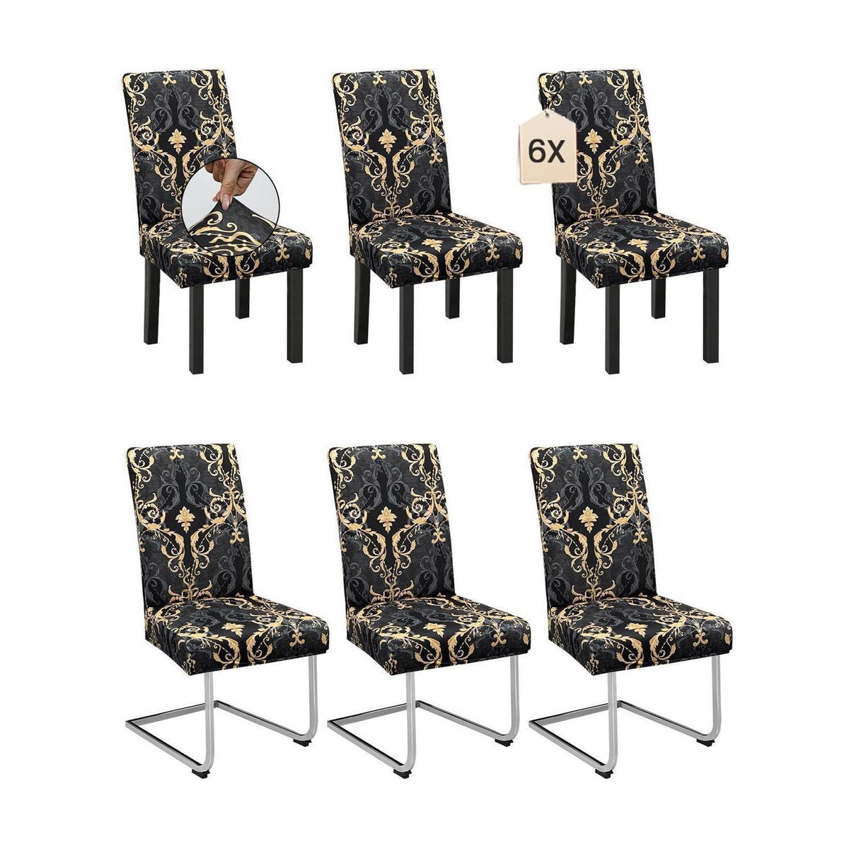 6er Set Stuhlhussen – Stretch, Retro-Optik für Esszimmer