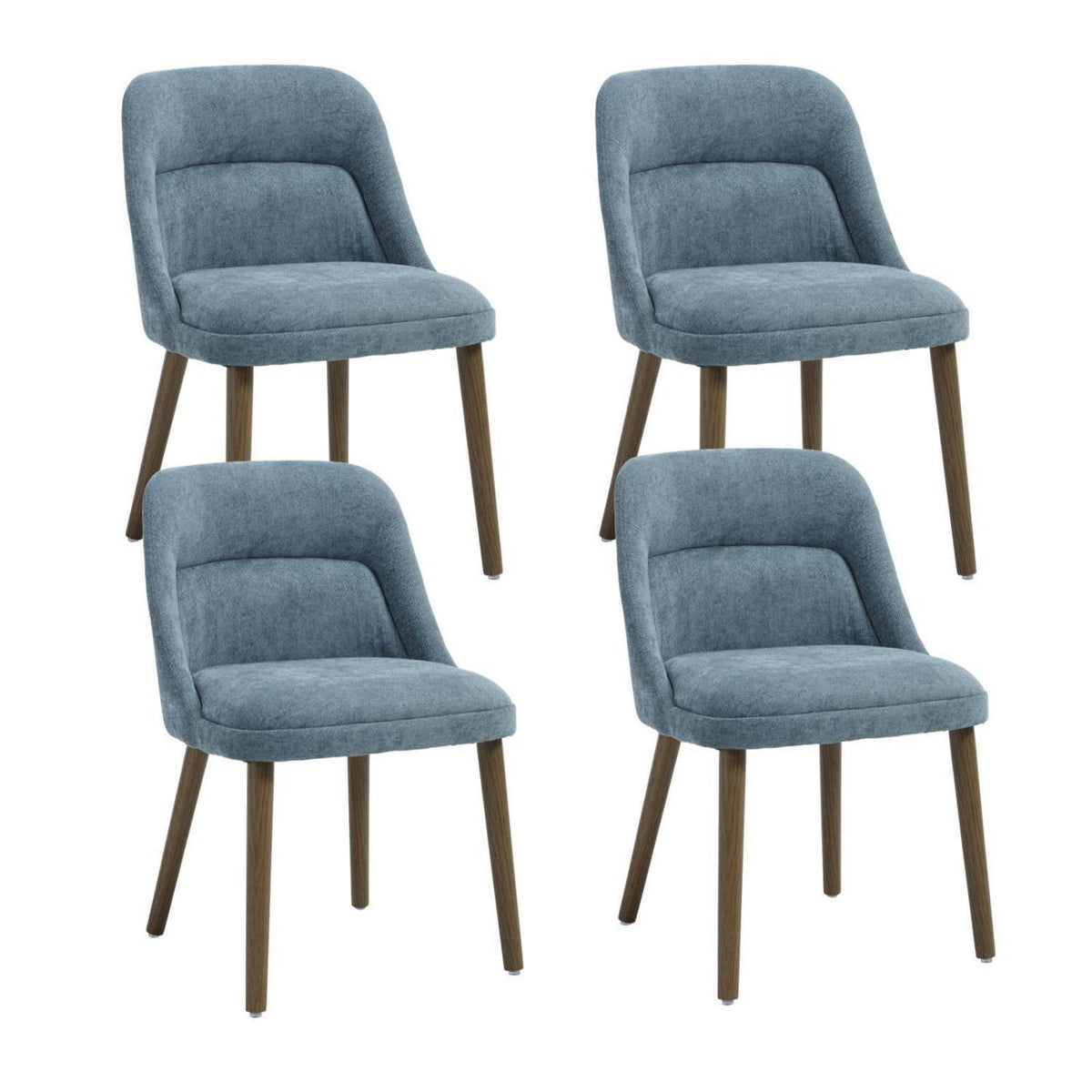 Retro Esszimmerstühle 4er Set mit Chenille-Bezug (Blau)