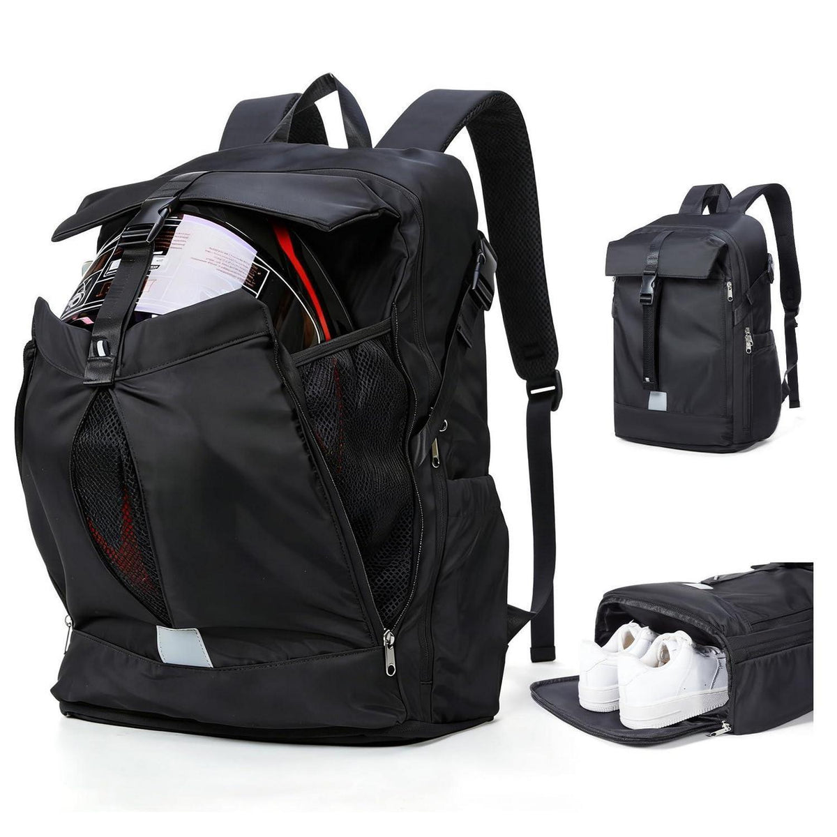 Motorradrucksack Wasserdicht mit Helmfach – Schwarz L