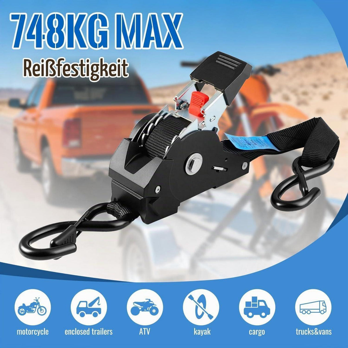 Selbstaufrollende Spanngurte 3m – 4er Set für Anhänger & Motorrad
