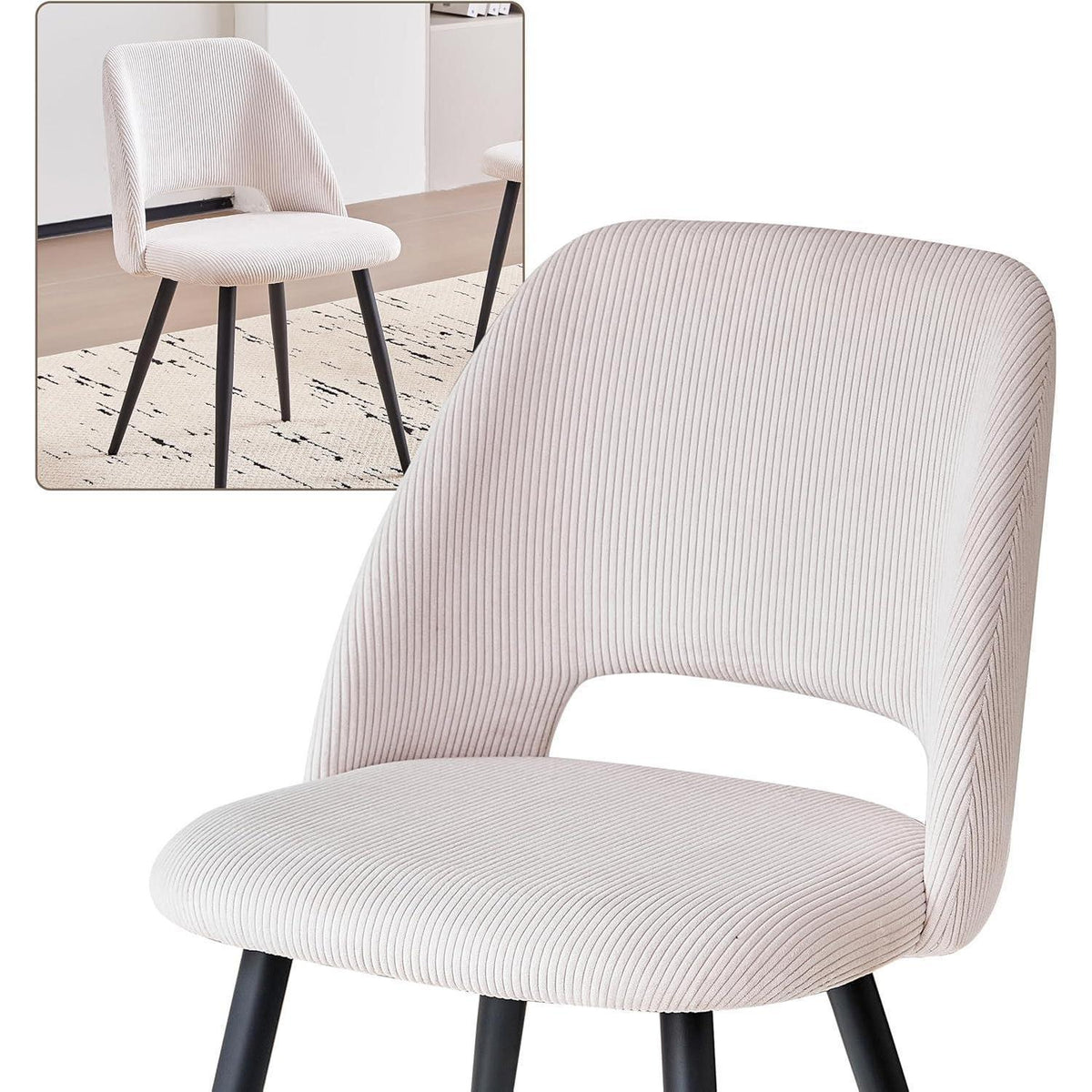 2er-Set Esszimmerstühle mit Cordbezug, Beige