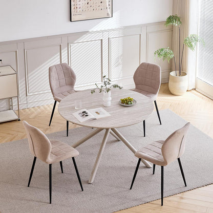 Runde Essgruppe Holzgrau & Beige | Esstisch 115cm + 4 Stühle