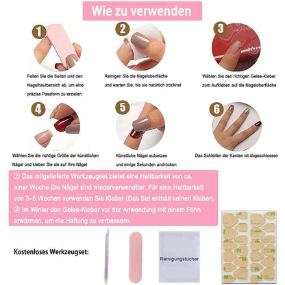 Künstliche Nägel Rot French Tips kurz quadratisch mit Herz-Strass