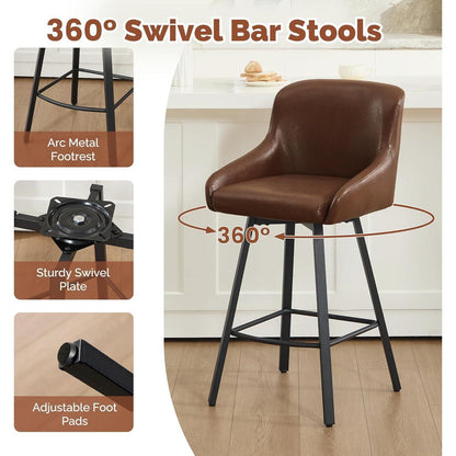 360° Drehstuhl Barhocker Set Braun – 3er Pack mit Fußstütze