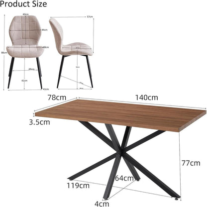 Essgruppe Holz-Metall 140x78cm mit 4 beigen Stühlen