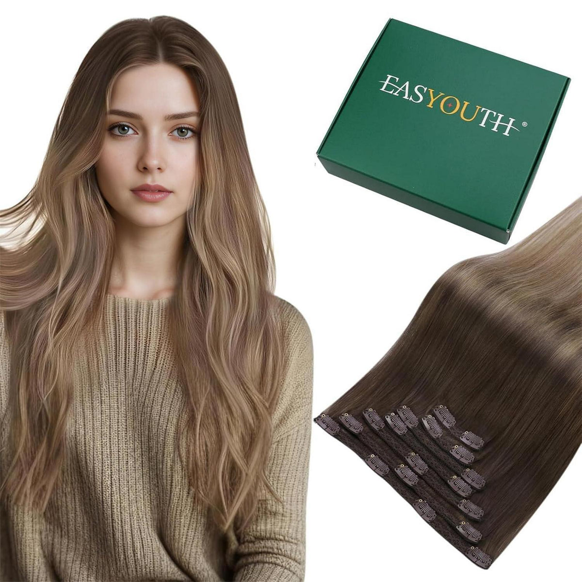 Clip-In Echthaar Extensions Braun Ombre 35cm – Remy Haar