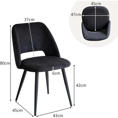 4er-Set Esszimmerstühle mit Cordbezug & Metallbeinen Schwarz