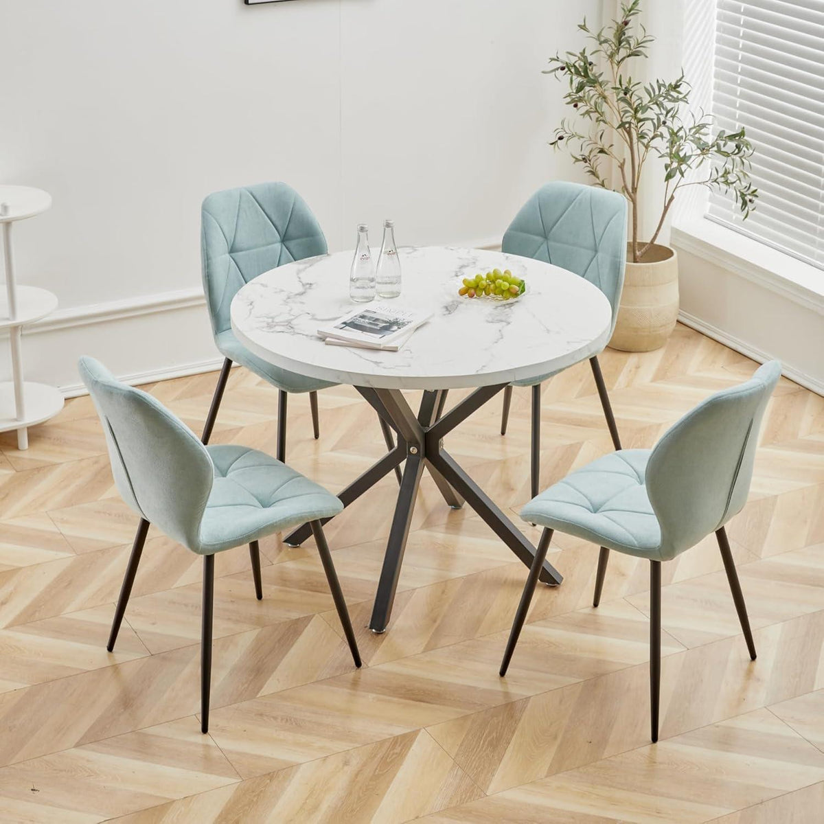 6 Esszimmerstühle Mintgrün, Leinen-Diamantgewebe, gepolstert