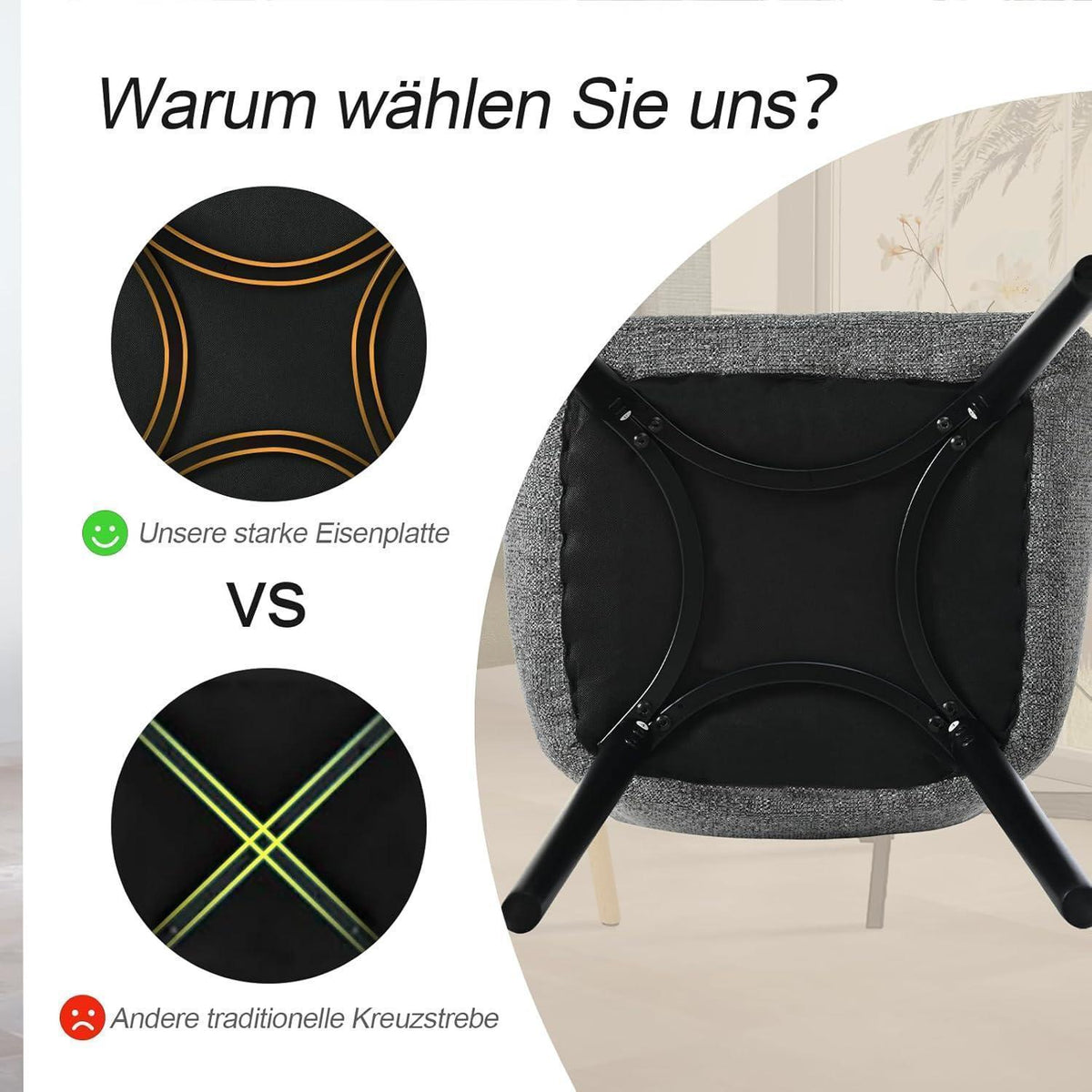 Esszimmerstühle Grau-Samt mit Armlehne & Holzbeinen 2er Set