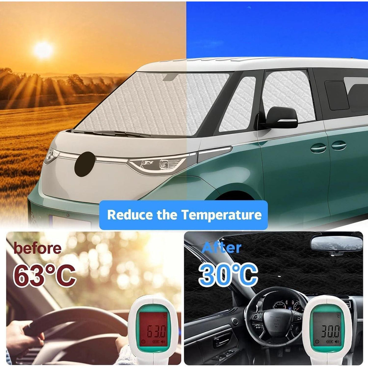 Thermomatte VW ID Buzz 2022-2026 LWB – 5tlg. Sonnenschutz
