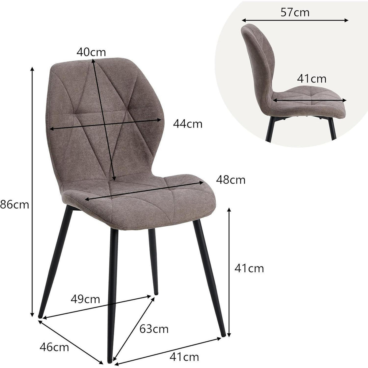 2er-Set Esszimmerstühle Leinen Braun, Gepolstert & Komfortabel