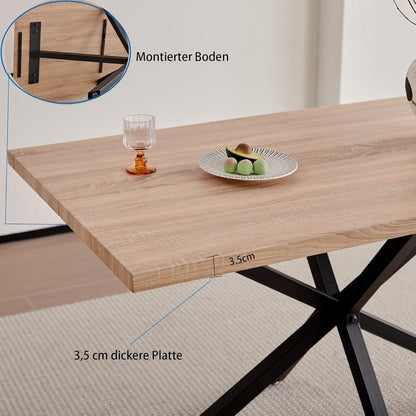 Essgruppe Holz 140x78cm mit 4 beigen Stühlen