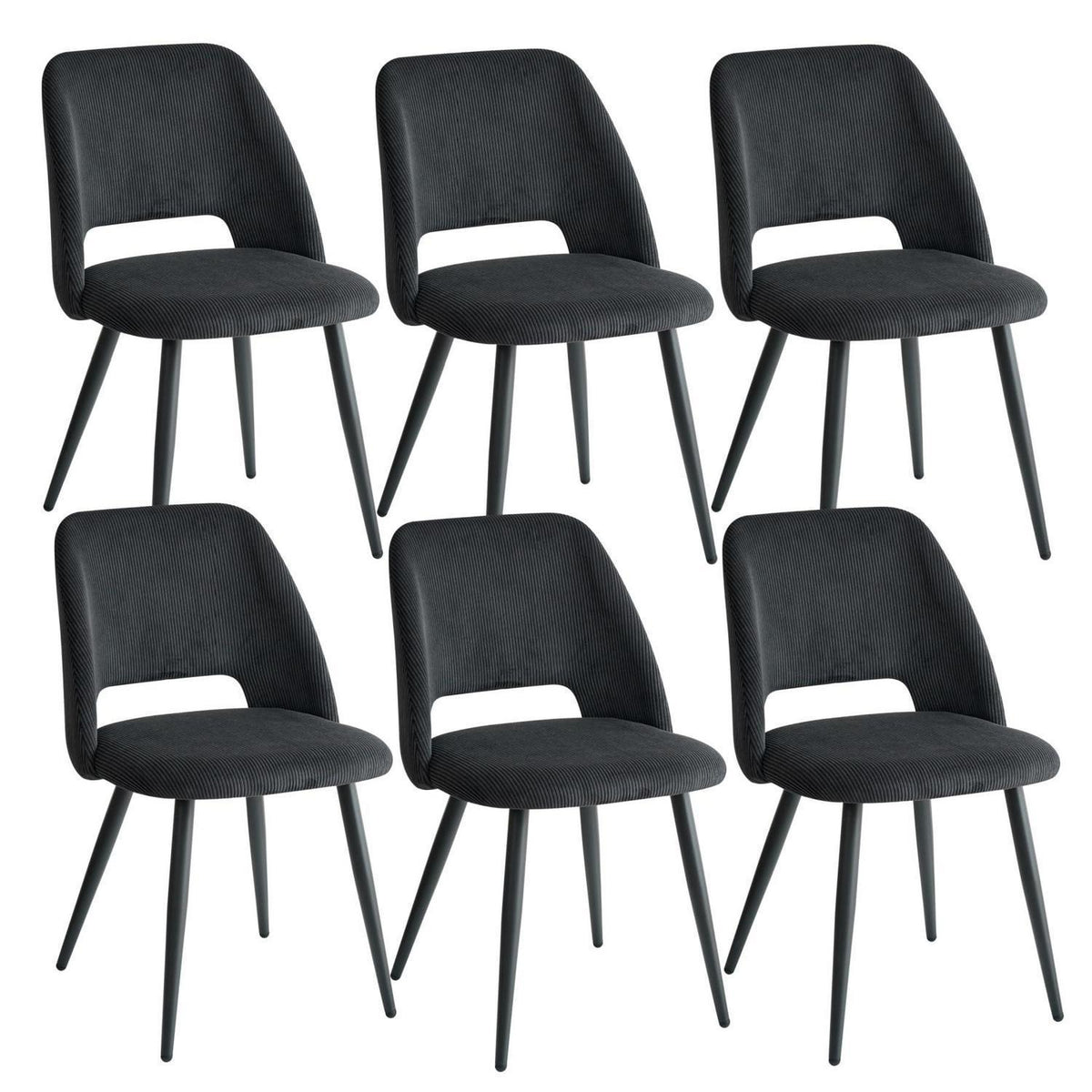 6 Esszimmerstühle mit Cordbezug, Schwarz